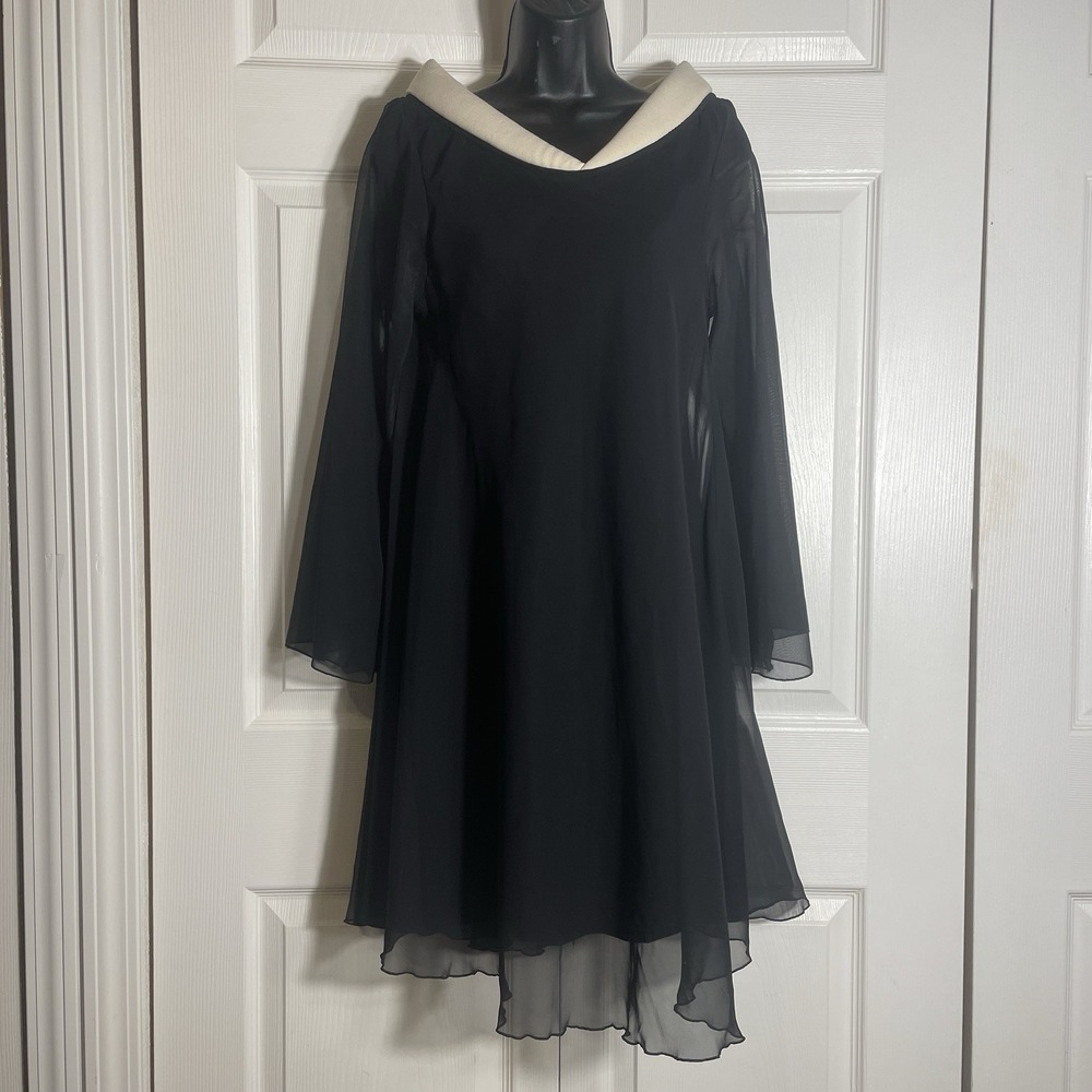 Vintage Nica Chiffon Overlay Dress Women 2 Black Beige‎ Collar Witchy Whimsigoth